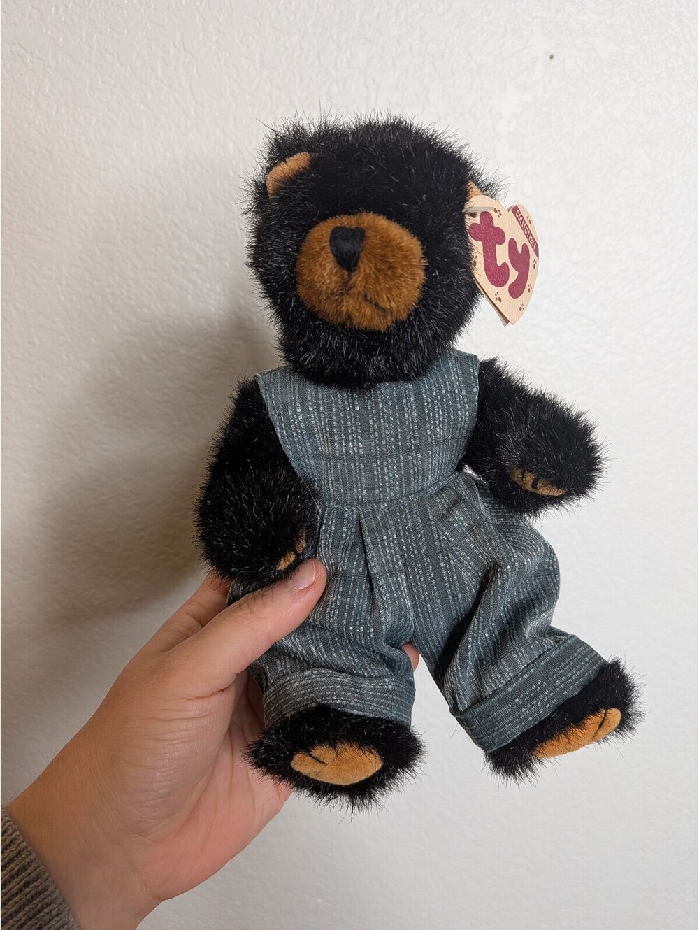 Vintage 1998 Ty Collectibles Ivan Black Bear Plush Style 6029 Overalls